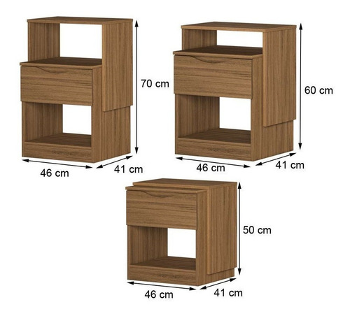 Mesa De Luz 1 Cajon - Altura Regulable Hasta 70 Cm - Berlim