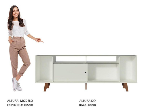 Rack Para Tv Até 65 Polegadas Cancun Madesa Com Pés Brb Cor Branco/Rustic 7008095ZPP
