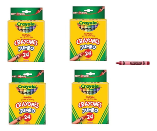 4 Cajas De Crayones Jumbo Crayola 24 Pz C/u Redondos 96 Pz