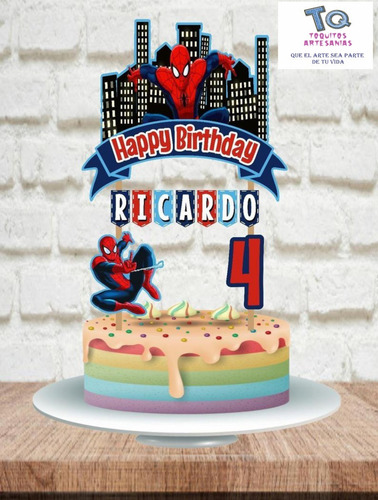 Imagen 3 de 6 de Cake Topper Spiderman Adorno Para Tortas Personalizado