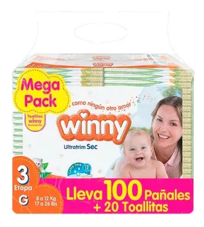 Winny Pañal Bebe Etapa 3 X 100 Unidades + 20 Toallitas Winny