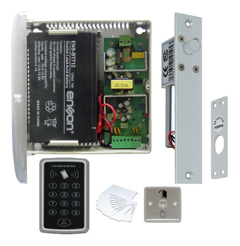 Imagen 1 de 6 de Control Acceso Chapa De Perno 10 Tarjetas Botón Y Fuente Ups