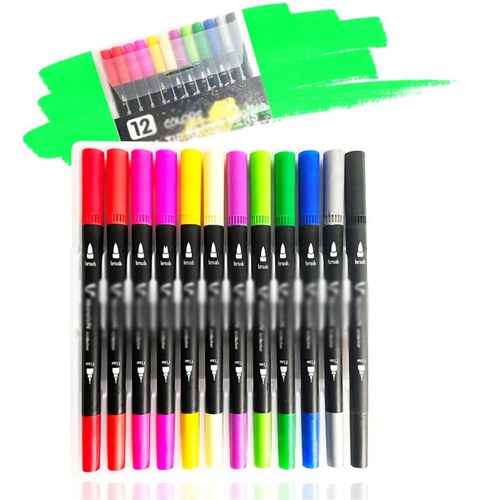 Wdfffe 12/36 Colors Watercolor Pens Set Dual Tip Brush Art P