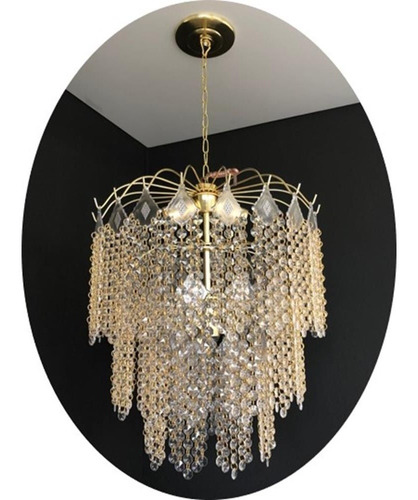 Lustre Dourado Cristal Acrílico Gramado 42x75