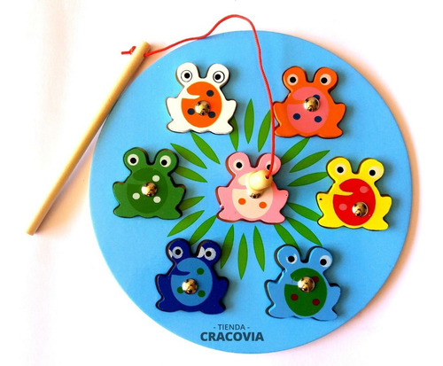 Juego De Pesca De Madera Didáctico Imantado Ranas Colores
