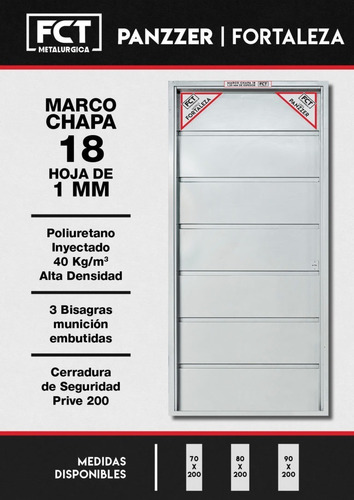 Imagen 2 de 6 de Puerta Chapa Inyectada 80x200 Super Pesada Fortaleza Panzzer