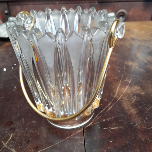 Imagem 1 de 10 de Balde De Gelo Cristal Grosso E Folheado A Ouro, Antigo