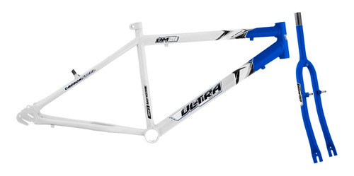 Kit Jogo Quadro Bike Aro 24 Em Aço Carbono Bicolor + Garfo Cor Branco - Azul