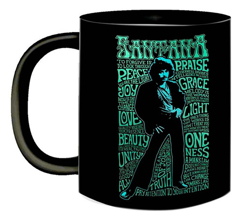 Caneca Porcelana Preta Carlos Santana Guitarrista Blue 60