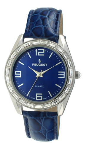 Reloj Mujer Peugeot 3038bl Cuarzo 40mm Pulso Azul En Cuero