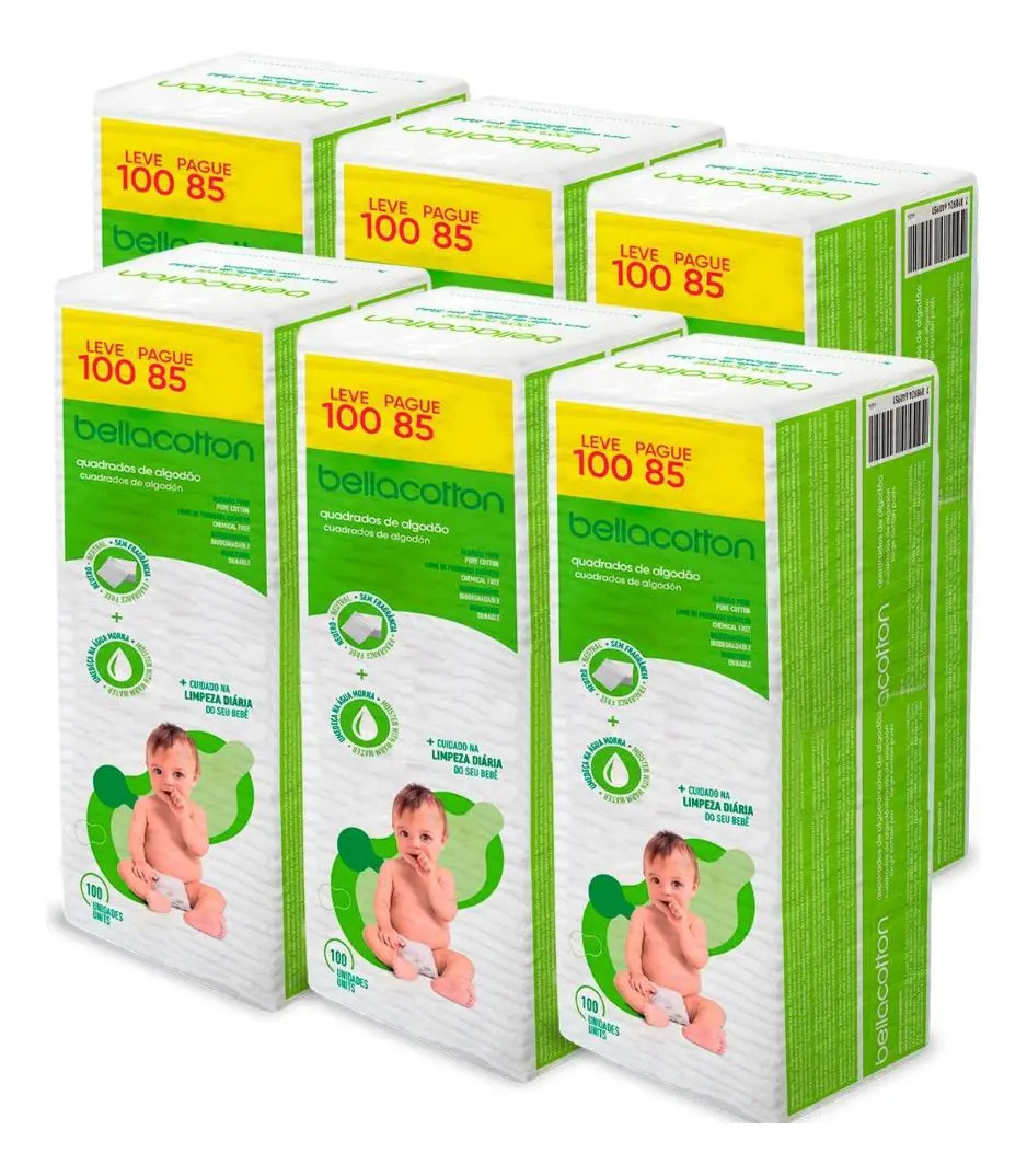 Kit 600 Quadrados Algodão Bellacotton Bebê Hipoalergênico 100% Algodão