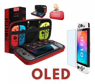 Kit 2-1 Funda Nintendo Switch Oled + Vidrio Templado Oled 9h