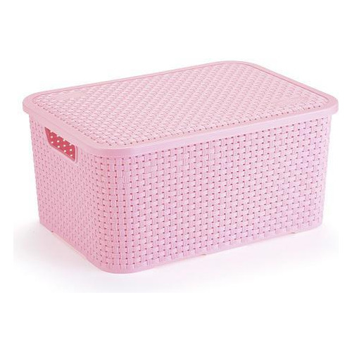 Cesto Organizador M Ratan Telado Com Tampa Rosa 15x32x22cm