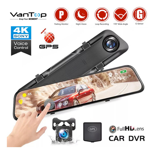 Espejo Vantop 12 4k Retrovisor Dash Doble Cam Gps Nocturna