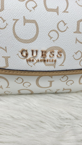 Bolsa Guess Hg961624 Nueva 100 % Original Con Etiqueta Blanco Estampado Oro Blanco