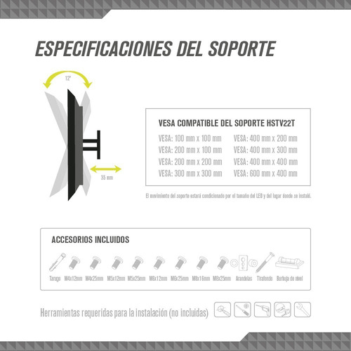 Soporte Para Tv 32 42 43 49 50 55 60 65 Basculante Tagwood