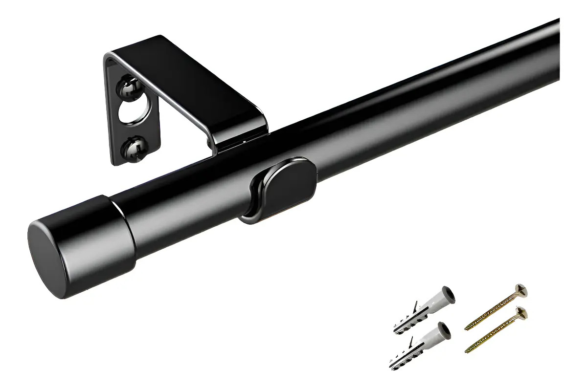 Kit Barral Para Cortina Metalico 2,20 Mt 22 Mm Soporte Pared Color Negro