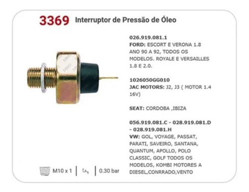 Interruptor Cebolinha Oleo Vw Passat Motor Ap 1.6 1.8 8v