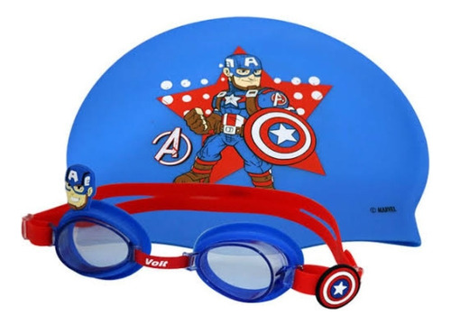 Set De Natación Gorro Y Googles Capitán América Marvel Color Azul