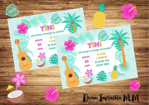 Kit Imprimible Fiesta Tropical, Invitacion, Candy Bar Y Mas.