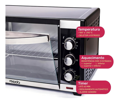 Forno Elétrico De Bancada 45 Litros, Luz Interna 110v Moob Cor Preto