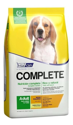 Alimento Vitalcan Complete para perro adulto de raza pequeña sabor pollo en bolsa de 1.5 kg