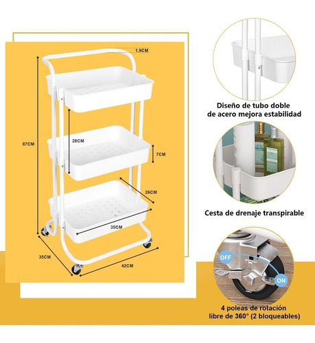 Imagen 3 de 10 de Carrito Organizador Mutiuso Con Ruedas Multi Colores Homer