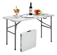 Mesa Plegable 120cm Exterior Jardín Plástico Tipo Portafolio Portatil Cuory Blanco