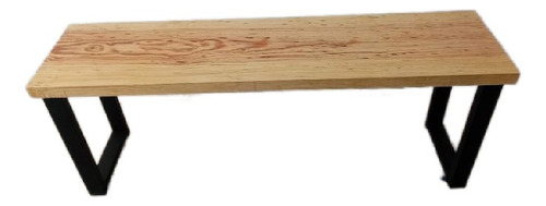 Banca Tipo Industrial 140 Cm De Largo Metal / Laqueado Negro Madera Barniz Al Natural