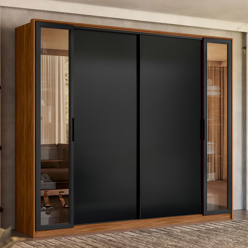 Guarda Roupa Casal Laredo 4 Portas 4 Gavetas Flex Com Vidro Cor Preto