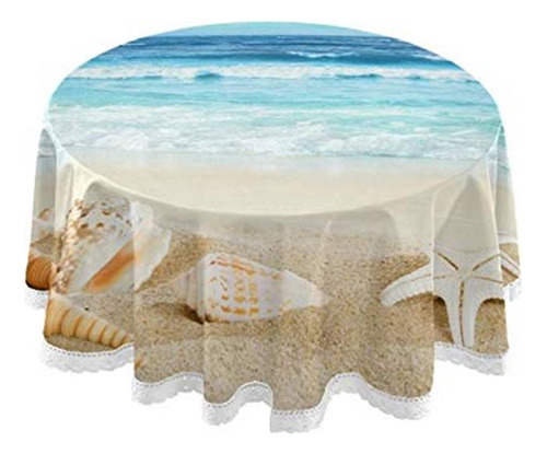 Beach Starfish Round Tablecloth Washable Polyester Lace