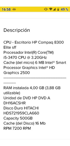 Adiós terremoto Fracaso Cpu Hp Slim Intel I5-3570 3.40ghz Grafics Hd 2500 8.14gb | MercadoLibre
