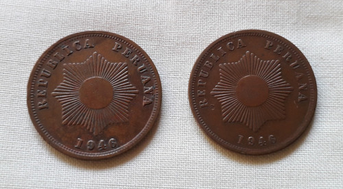 Peru 2 Centavos Año 1946 Moneda Cobre O Bronce Km#212.2 C/u