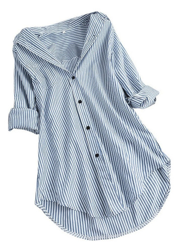 Blusas Con Botones Y Cuello Vuelto De Manga Larga A Rayas