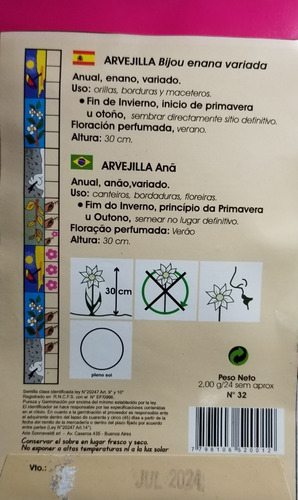 Imagen 2 de 2 de 24 Semillas Arvejilla Bijou Enana Mix Calidad Premium