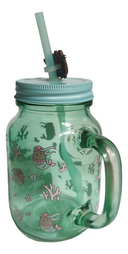 Tarro Pusheen Vidrio Con Tapa Y Popote Termo