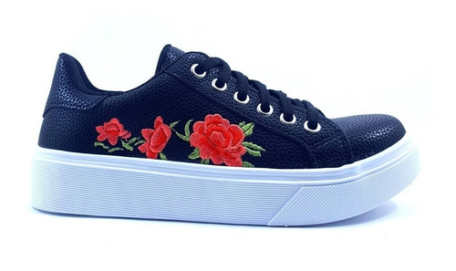 Imagen 1 de 7 de Zapatilla Mujer Sneakers Urbana Plataforma Flores Dama 710