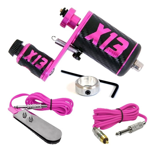 Máquina X13 Pink Tatuagem Rotativa C/ Cabo Rca E Pedal Rosa