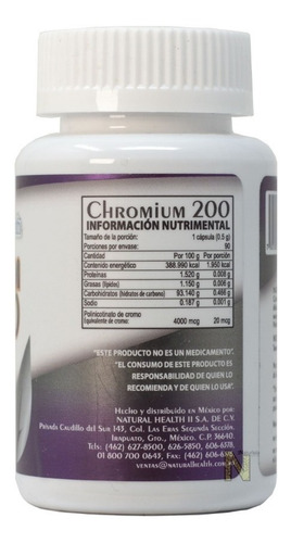 Imagen 2 de 4 de Chromium 200 (90 Cápsulas 500 Mg) Naturalhealth