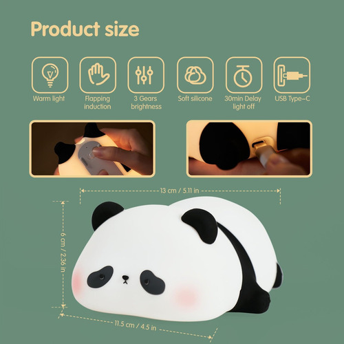 - Luz Nocturna Panda Kids, Luz Táctil De Silicona For Bebés
