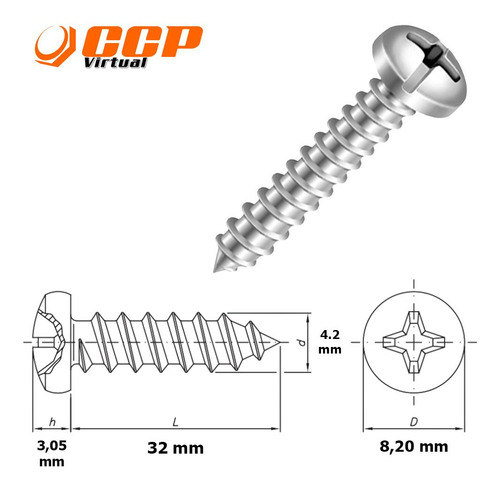 Parafuso Atarraxante Panela Phillips Inox 4.2 X 32 - 250 Pçs