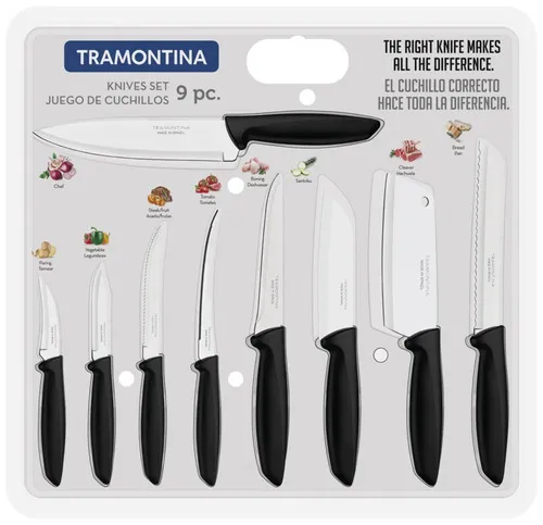 Juego Cuchillos Tramontina Plenus Mango Negro 9 Piezas 