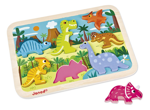 Jogo De Encaixe Formas Dinossauros 8 Peças Janod Cor Chocolate