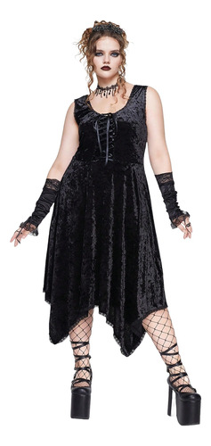 Vestido Romwe  Gótico De Terciopelo Negro Plus Size