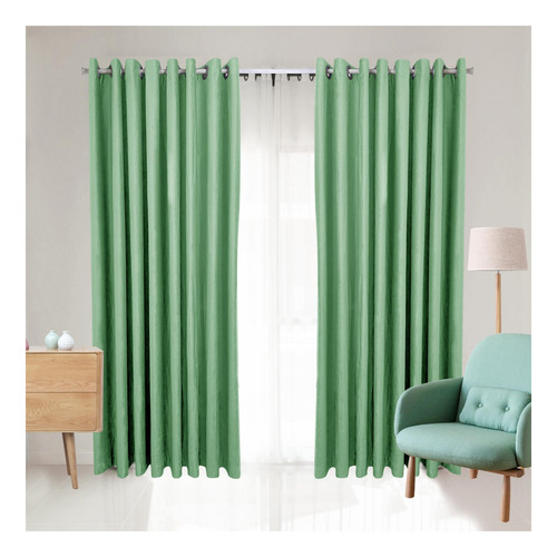 2 Cortinas Blackout Cn Aislamiento Térmico Color Verde