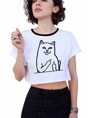 Crop Top Gato Grosero Para Mujer, Ropa Divertida Casual