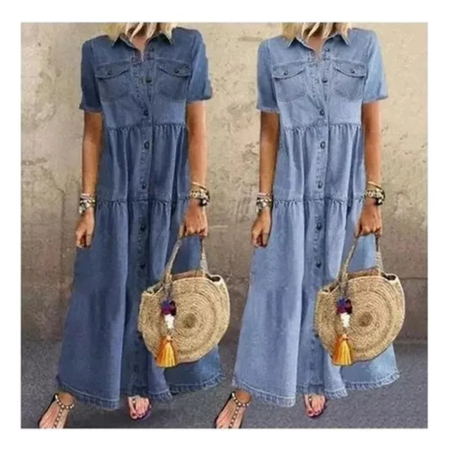 Ofertas Especiales Vestido De Mezclilla Largo Y Holgado Para