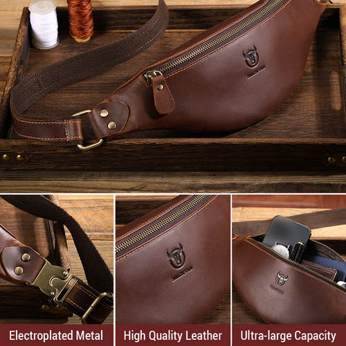 Pacote De Cintura Vintage De Couro Genuíno Fanny Men Cowhide
