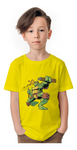 Polera Niños Tortugas Ninja Miguel Angel Algodón Wiwi