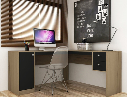 Escritorio Muebles Web Linea Premium Mdp 2935 - Esquinero - 2 Cajones 1 Puerta - Almendra/onix